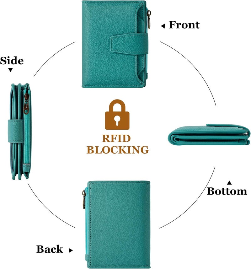 Airkit Small Wallet Women RFID Blocking Leather Bifold Compact Card Holder Wallet for Women with Zipper Coin Pocket 4 ID Window - Image 4